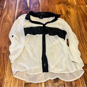 Women’s rue 21 sheer white blouse with black sequins. Size medium